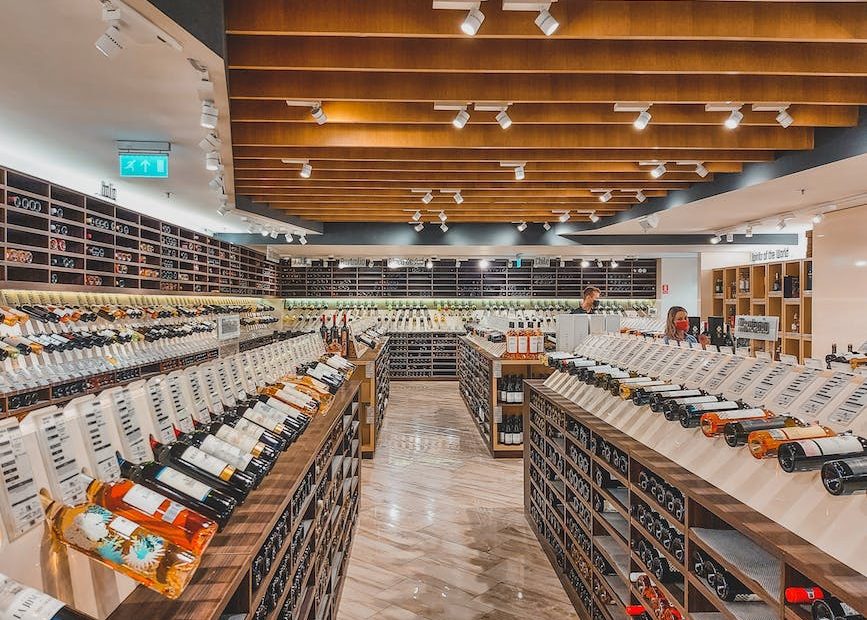 Wine on Display in a Wine Store