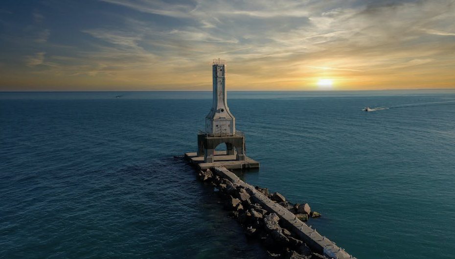 An Aerial Shot of the Port Washington Light in Wisconsin