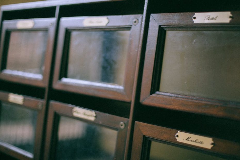 Wooden boxes for mail with inscriptions